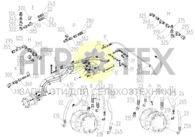 Гидрооборудование колес ведущих (КСУ-2.09.72.400) (№1 на схеме)